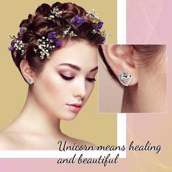 8 Pairs Cute Unicorn Earrings For Girls Ladies - Picture 5 of 8